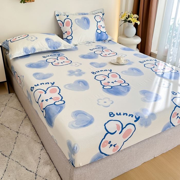 91家纺网 家纺一手货源 找家纺 棉造家居 2025新款亲肤舒适全棉纯棉印花单床笠 晴天小兔