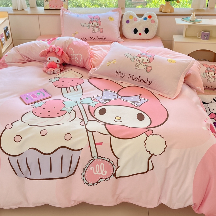 91家纺网 家纺一手货源 找家纺 博雅 2025新款三丽鸥大版印花全棉四件套专版花型 全棉大版（升级款信封枕）蛋糕美乐蒂