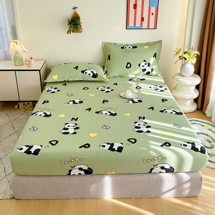 91家纺网 家纺一手货源 找家纺 棉造家居 2025新款亲肤舒适全棉纯棉印花单床笠 熊猫宝贝