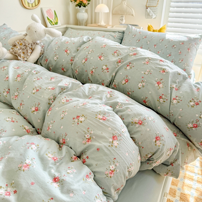 91家纺网 家纺一手货源 找家纺 慕澄家纺 2025新款小清新水洗棉印花四件套 萌趣版-珍妮