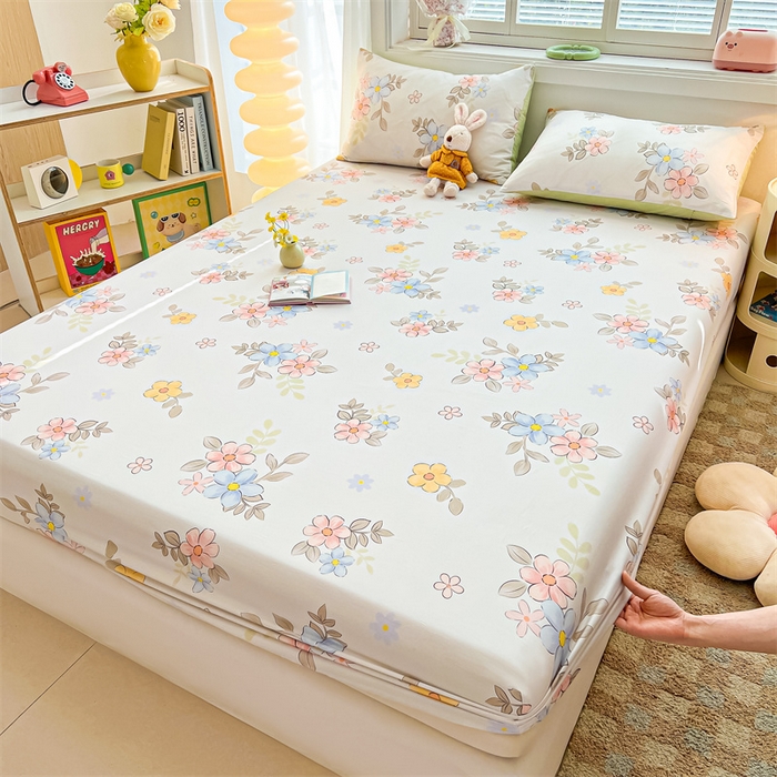 91家纺网 家纺一手货源 找家纺 雯豆2025春夏新品全棉床笠三件套学生成人印花纯棉床罩 全棉床笠-雅韵