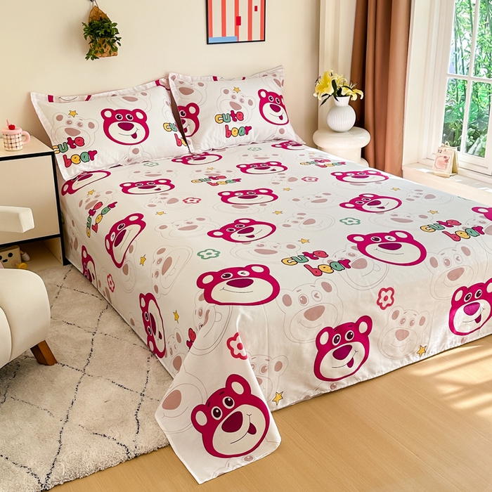 91家纺网 家纺一手货源 找家纺 棉造家居 2025新款全棉纯棉印花学生宿舍单床单 草莓熊熊