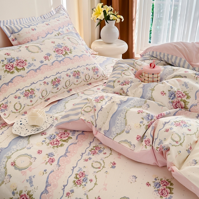 91家纺网 家纺一手货源 找家纺 棉造家居 2025新款亲肤舒适全棉纯棉印花系列三/四件套 芳菲羽