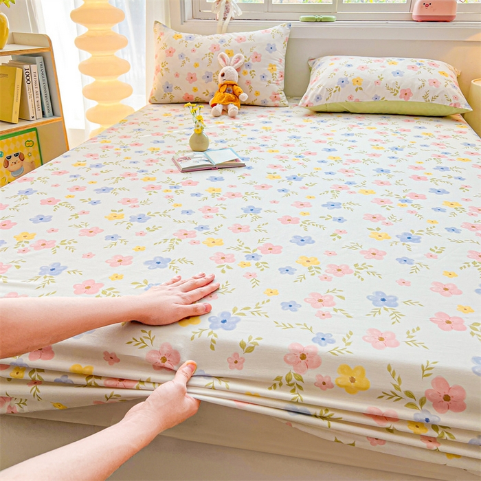 91家纺网 家纺一手货源 找家纺 雯豆2025春夏新品全棉床笠三件套学生成人印花纯棉床罩 全棉床笠-芳华