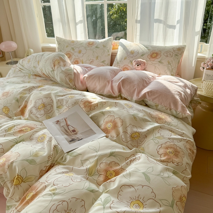 91家纺网 家纺一手货源 找家纺 赫然 2026新款水洗双层纱四件套 露华浓