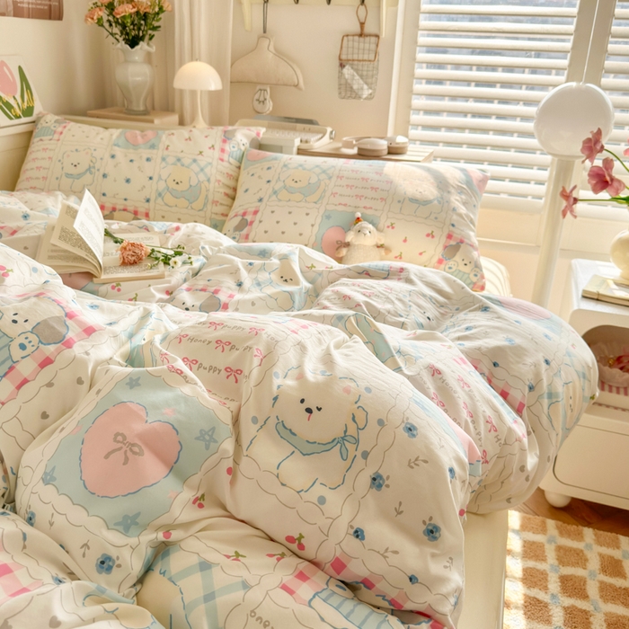 91家纺网 家纺一手货源 找家纺 慕澄家纺 2025新款小清新水洗棉印花四件套 萌趣版-格子铺