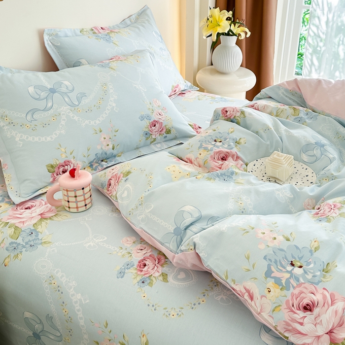 91家纺网 家纺一手货源 找家纺 棉造家居 2025新款亲肤舒适全棉纯棉印花系列三/四件套 花涧烟雨