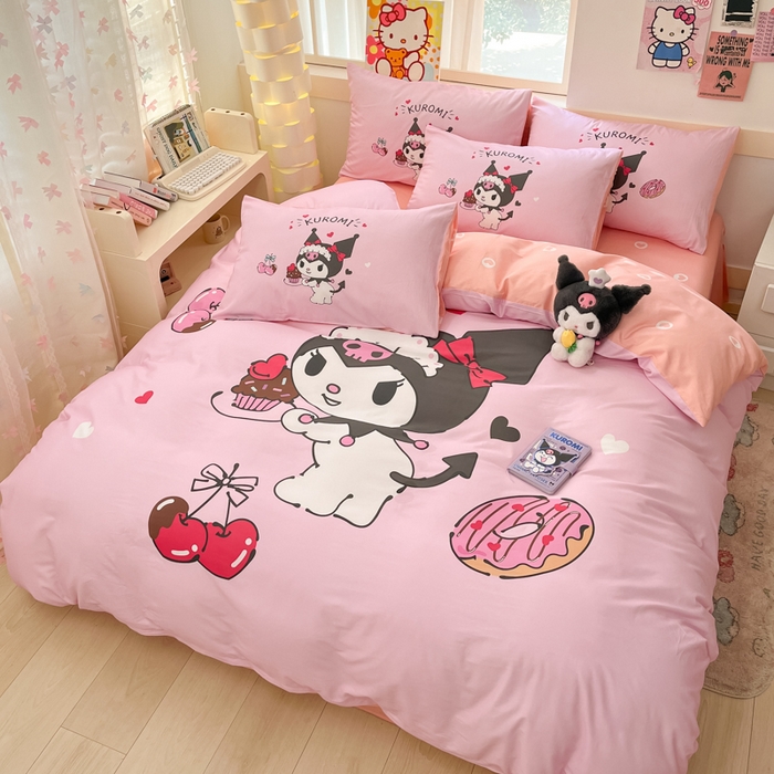 91家纺网 家纺一手货源 找家纺 博雅 2025新款三丽鸥大版印花全棉四件套专版花型 全棉大版（普通款口袋枕）樱桃库洛米