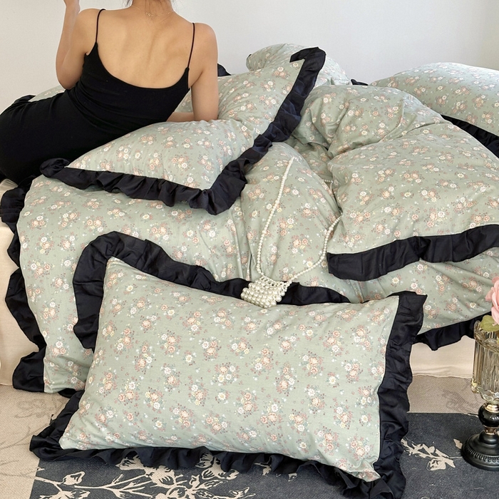 91家纺网 家纺一手货源 找家纺 澳萝拉 2025新款全棉斜纹花边印花四件套 蔷薇花园