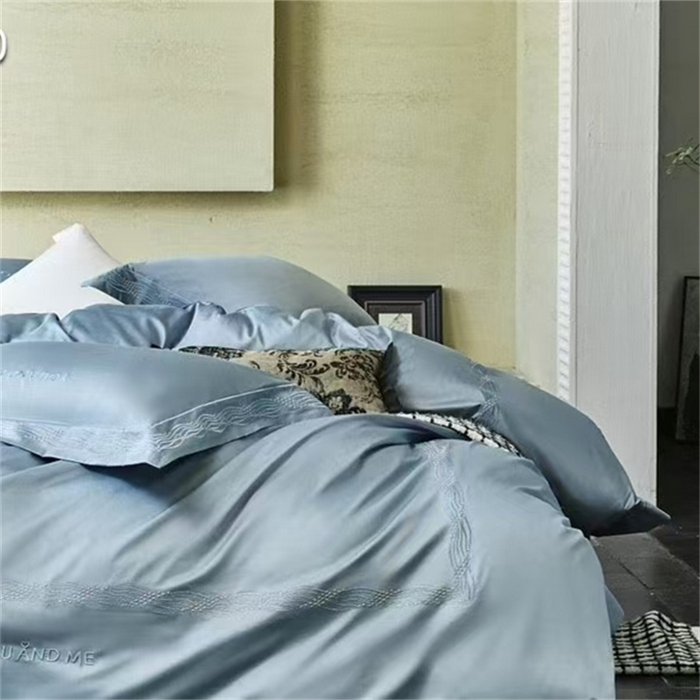 91家纺网 家纺一手货源 找家纺 玖玖爱家纺 2025新款180支植物甑棉四件套-时光之舞 时光之舞-黄昏蓝