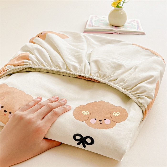 91家纺网 家纺一手货源 找家纺 雯豆2025春夏新品全棉床笠三件套学生成人印花纯棉床罩 全棉床笠-汪星领袖