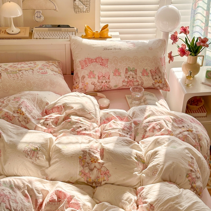 91家纺网 家纺一手货源 找家纺 慕澄家纺 2025新款小清新水洗棉印花四件套 萌趣版-洛丽塔