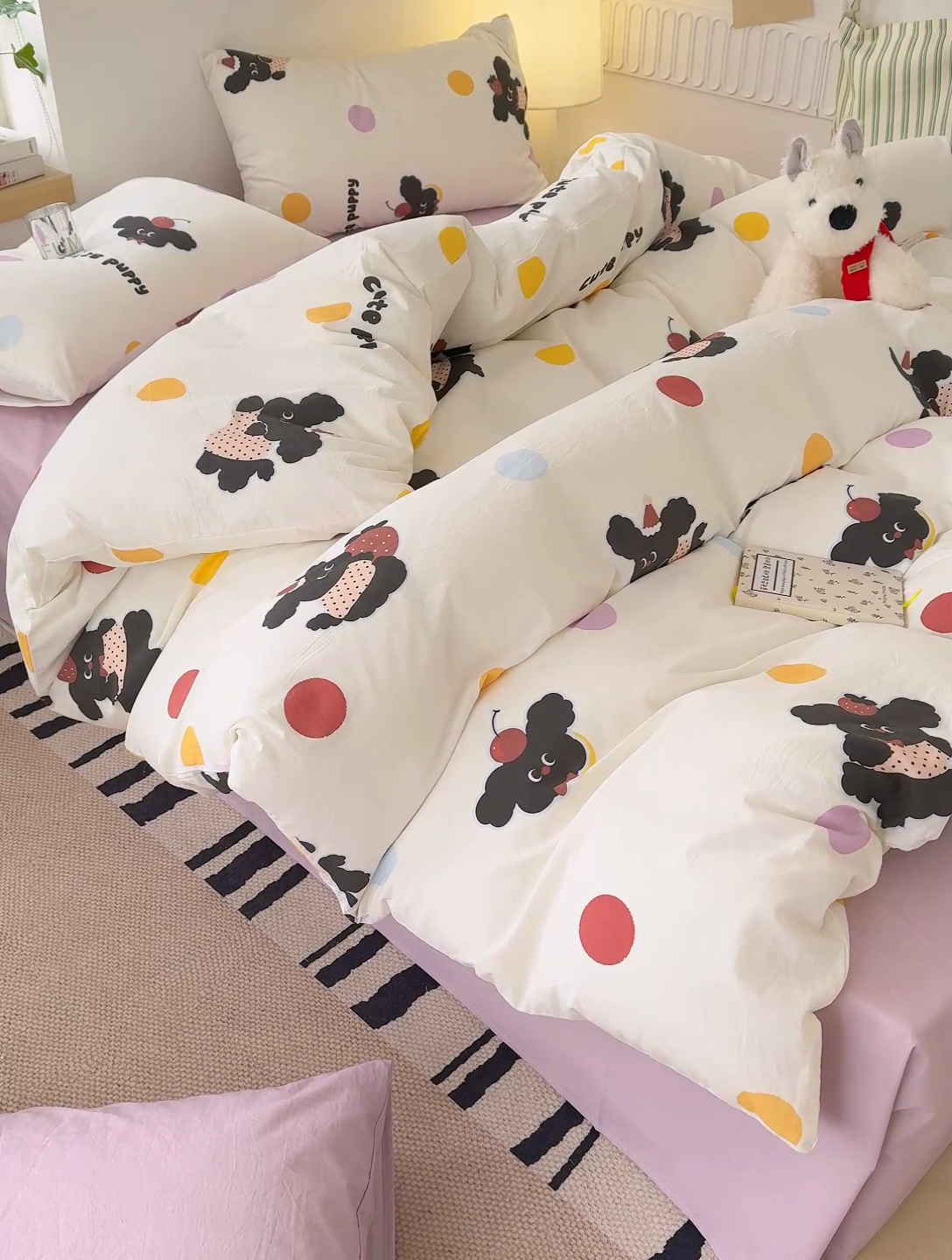 91家纺网 家纺一手货源 找家纺 颜选 2025新款水洗棉印花四件套 黑狗狗