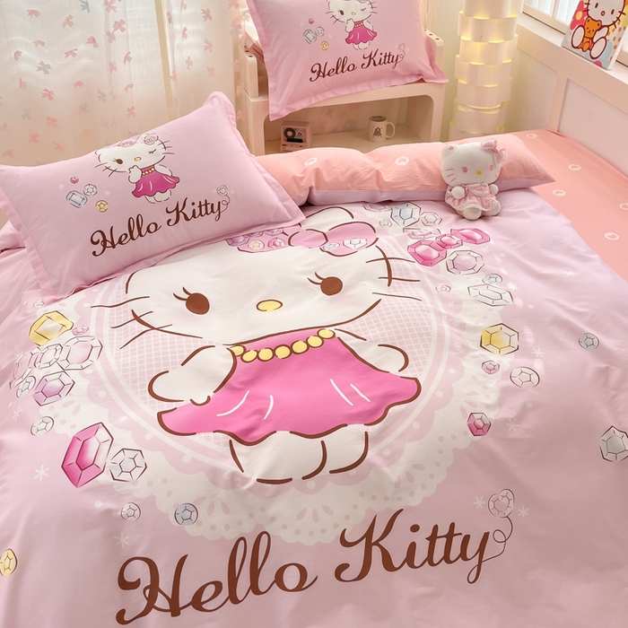 91家纺网 家纺一手货源 找家纺 博雅 2025新款三丽鸥大版印花全棉四件套专版花型 全棉大版（升级款信封枕）花花KT猫