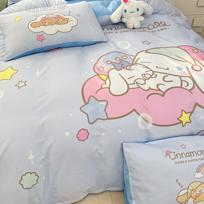 91家纺网 家纺一手货源 找家纺 博雅 2025新款三丽鸥大版印花全棉四件套专版花型 全棉大版（普通款口袋枕）星星玉桂狗