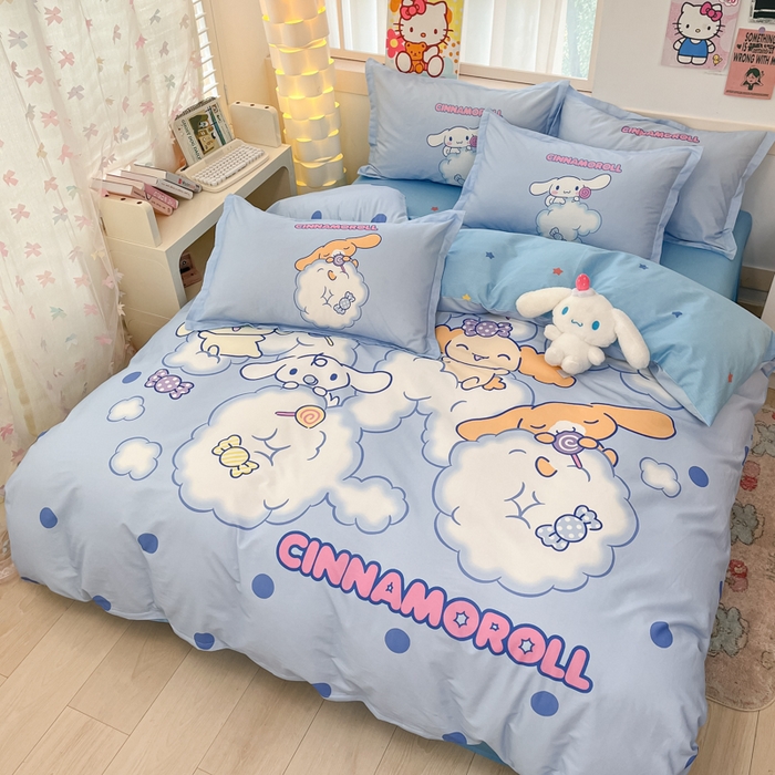 91家纺网 家纺一手货源 找家纺 博雅 2025新款三丽鸥大版印花全棉四件套专版花型 全棉大版（升级款信封枕）棉花糖玉桂狗