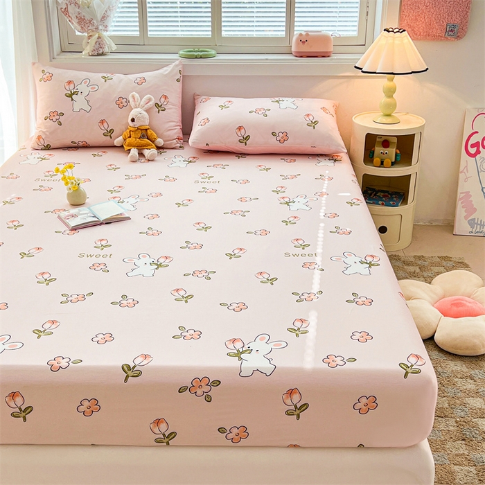 91家纺网 家纺一手货源 找家纺 雯豆2025春夏新品全棉床笠三件套学生成人印花纯棉床罩 全棉床笠-甜心派