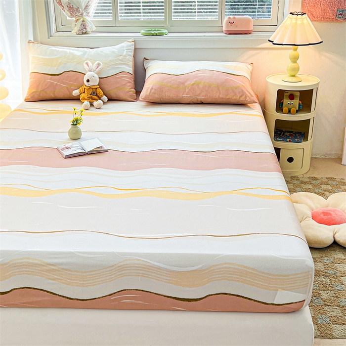 91家纺网 家纺一手货源 找家纺 雯豆2025春夏新品全棉床笠三件套学生成人印花纯棉床罩 全棉床笠-浪漫约定