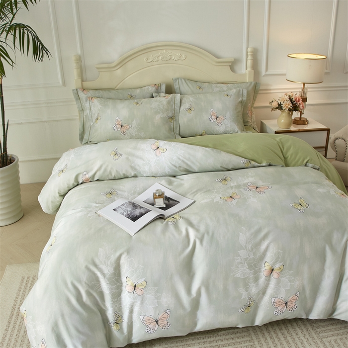 91家纺网 家纺一手货源 找家纺 曼秀琳 2025新款铂金棉数码印花四件套(全棉133*76) 浅梦-绿