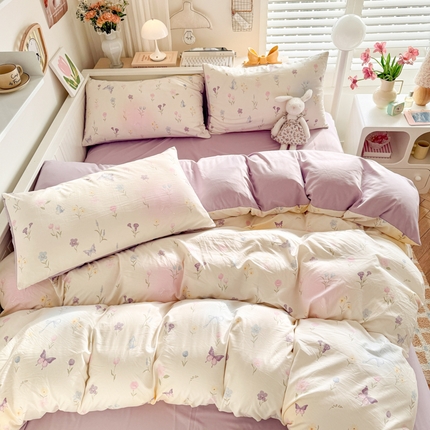 91家纺网 家纺一手货源 找家纺 （总）慕澄家纺 2025新款小清新水洗棉印花四件套