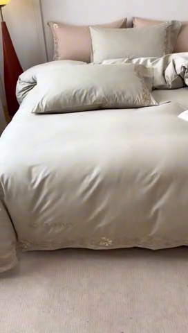 91家纺网 家纺一手货源 找家纺 艾莱家纺 2025新款A类精梳纯棉刺绣花四件套-赫柏 赫柏-夜绿