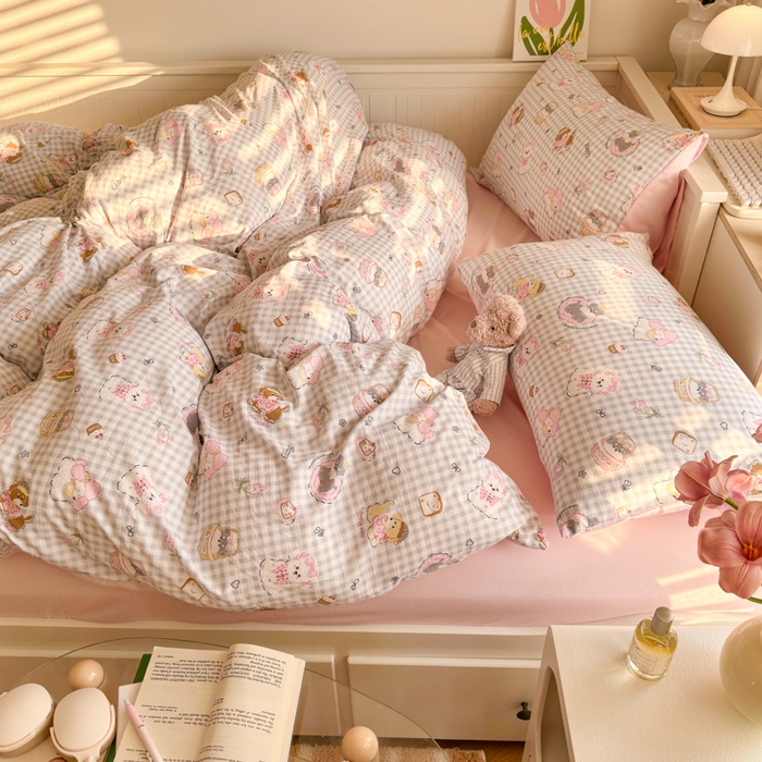 91家纺网 家纺一手货源 找家纺 慕澄家纺 2025新款小清新水洗棉印花四件套 萌趣版-甜宠