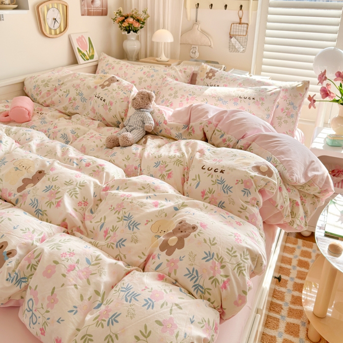 91家纺网 家纺一手货源 找家纺 慕澄家纺 2025新款小清新水洗棉印花四件套 萌趣版-花园宝贝