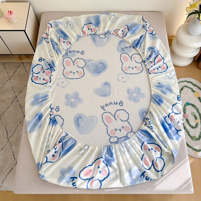 91家纺网 家纺一手货源 找家纺 棉造家居 2025新款亲肤舒适全棉纯棉印花单床笠 晴天小兔