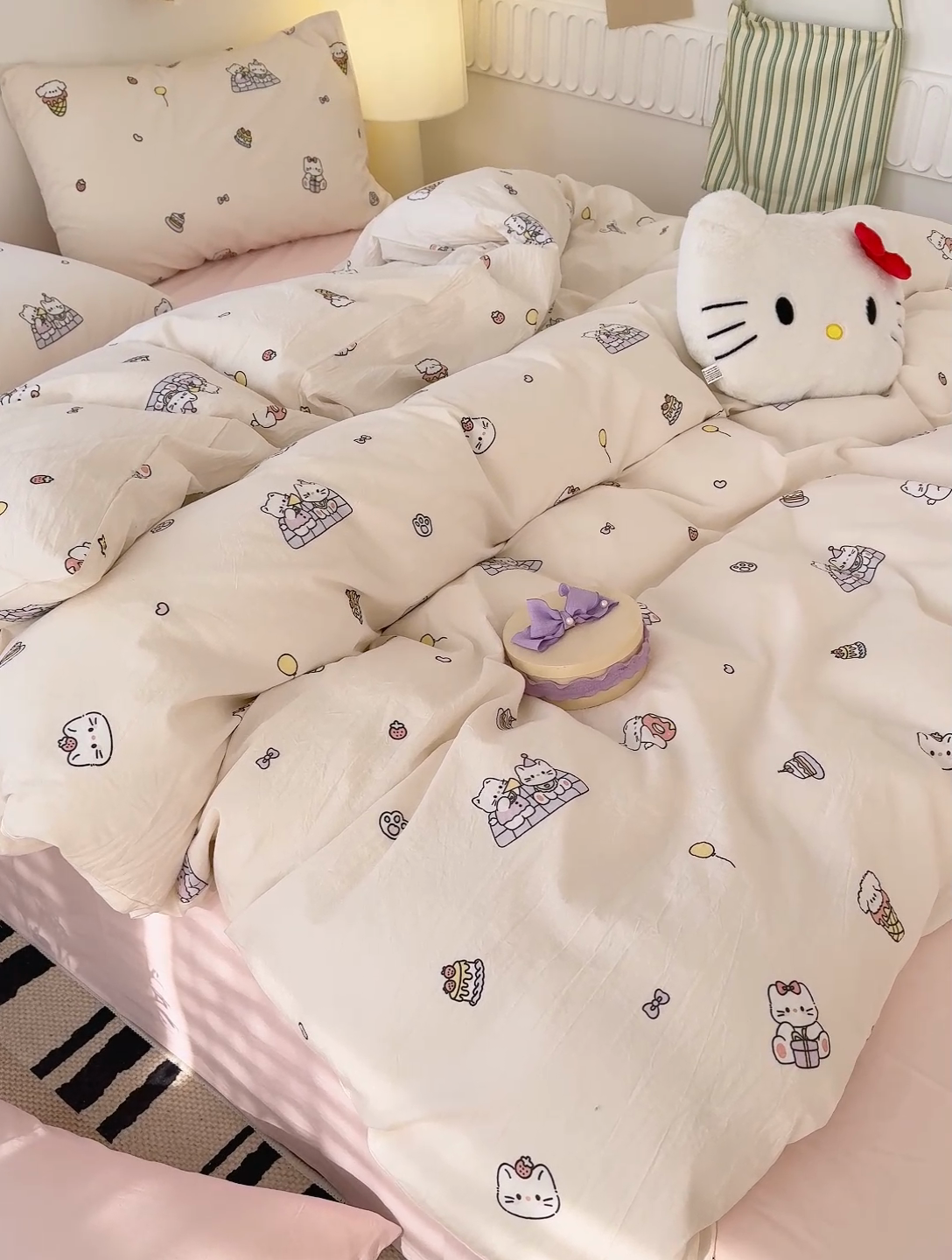 91家纺网 家纺一手货源 找家纺 颜选 2025新款水洗棉印花四件套 可可猫咪