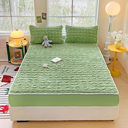 帛洵 2025新款舒适亲肤高克重牛奶绒夹棉床笠 果绿色