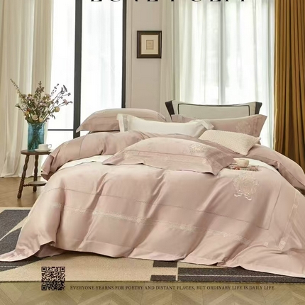 91家纺网 家纺一手货源 找家纺 （总）玖玖爱家纺 2025新款180支奢柔顶级阿瓦提长绒棉四件套-花漾情诗