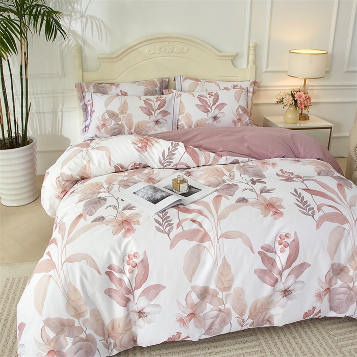 91家纺网 家纺一手货源 找家纺 曼秀琳 2025新款铂金棉数码印花四件套(全棉133*76) 青青蔓草-粉