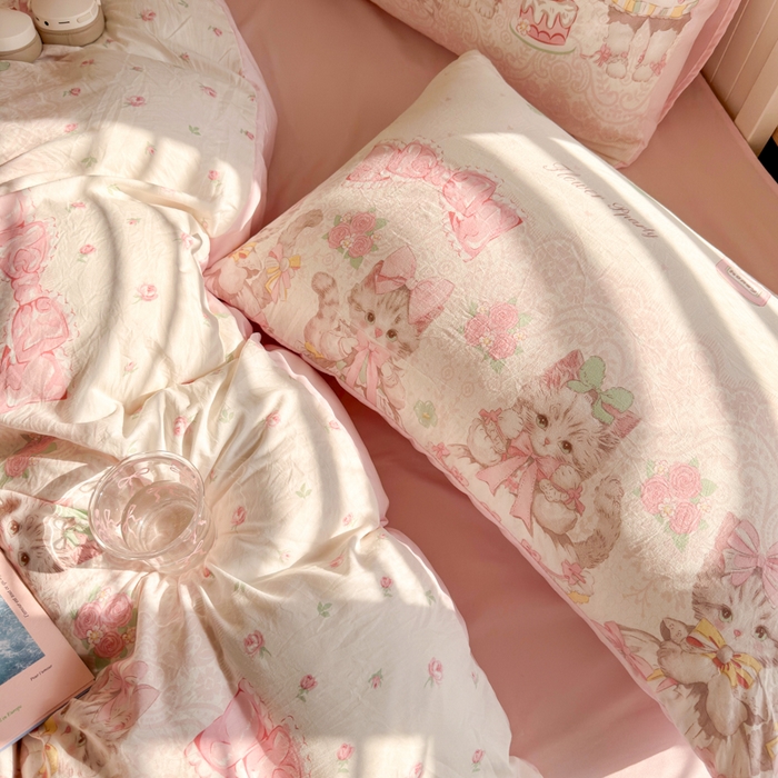 91家纺网 家纺一手货源 找家纺 慕澄家纺 2025新款小清新水洗棉印花四件套 萌趣版-洛丽塔