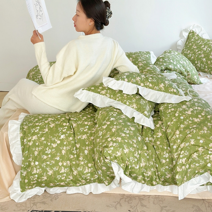 91家纺网 家纺一手货源 找家纺 澳萝拉 2025新款全棉斜纹花边印花四件套 穆夏