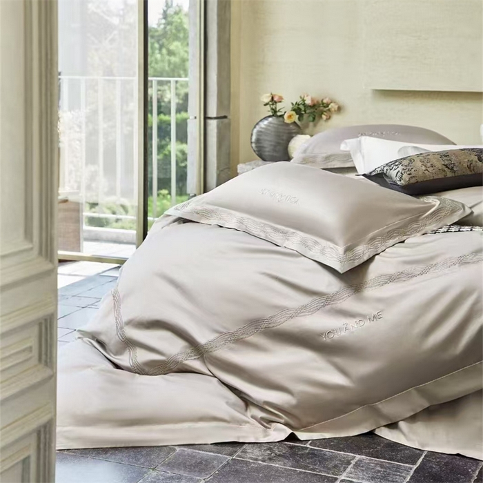 91家纺网 家纺一手货源 找家纺 玖玖爱家纺 2025新款180支植物甑棉四件套-时光之舞 时光之舞-玛瑙灰