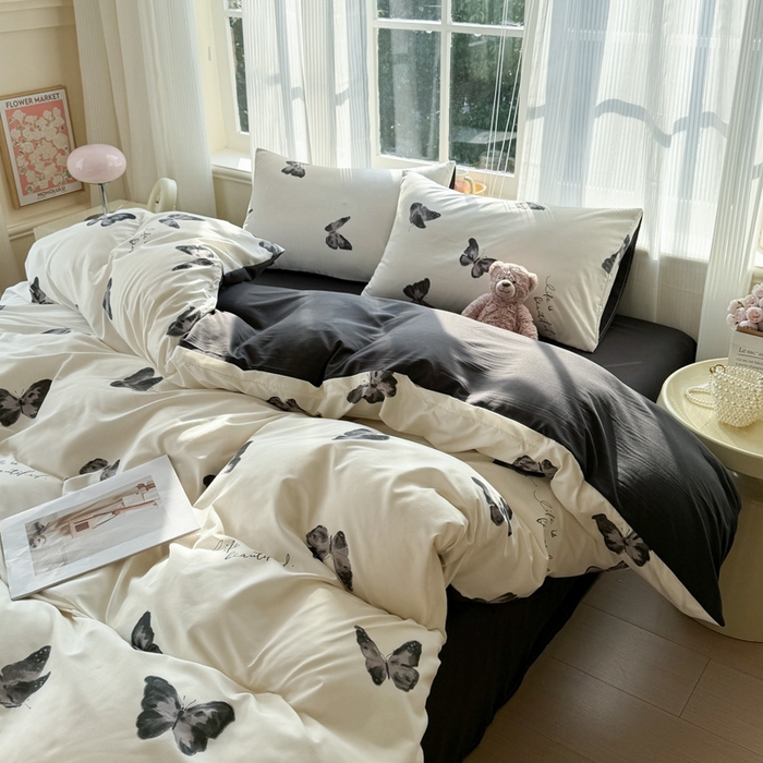 91家纺网 家纺一手货源 找家纺 赫然 2026新款水洗双层纱单品被套 蝶舞