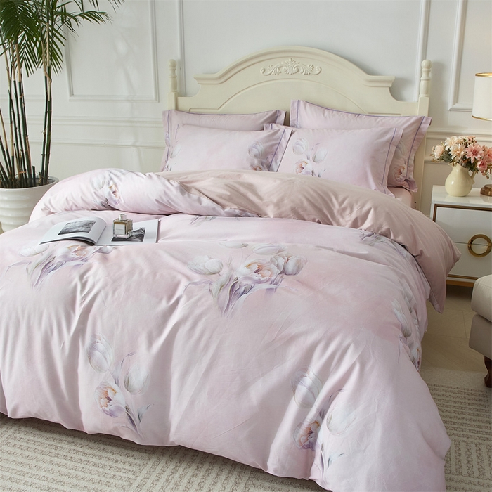 91家纺网 家纺一手货源 找家纺 曼秀琳 2025新款铂金棉数码印花四件套(全棉133*76) 黛墨清华-粉