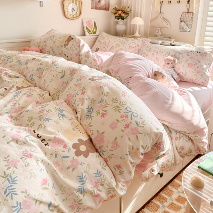 91家纺网 家纺一手货源 找家纺 慕澄家纺 2025新款小清新水洗棉印花四件套 萌趣版-花园宝贝