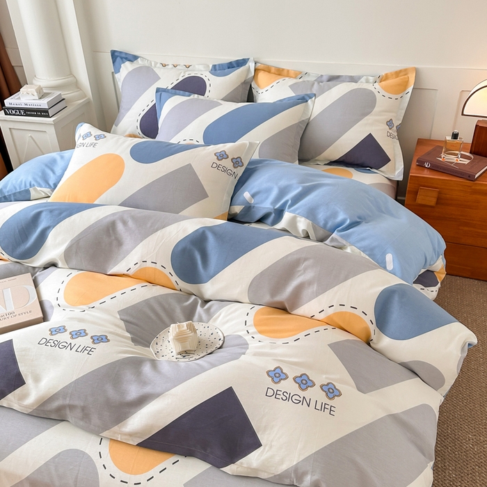 91家纺网 家纺一手货源 找家纺 棉造家居 2025新款亲肤舒适全棉纯棉印花系列三/四件套 光的邂逅-蓝