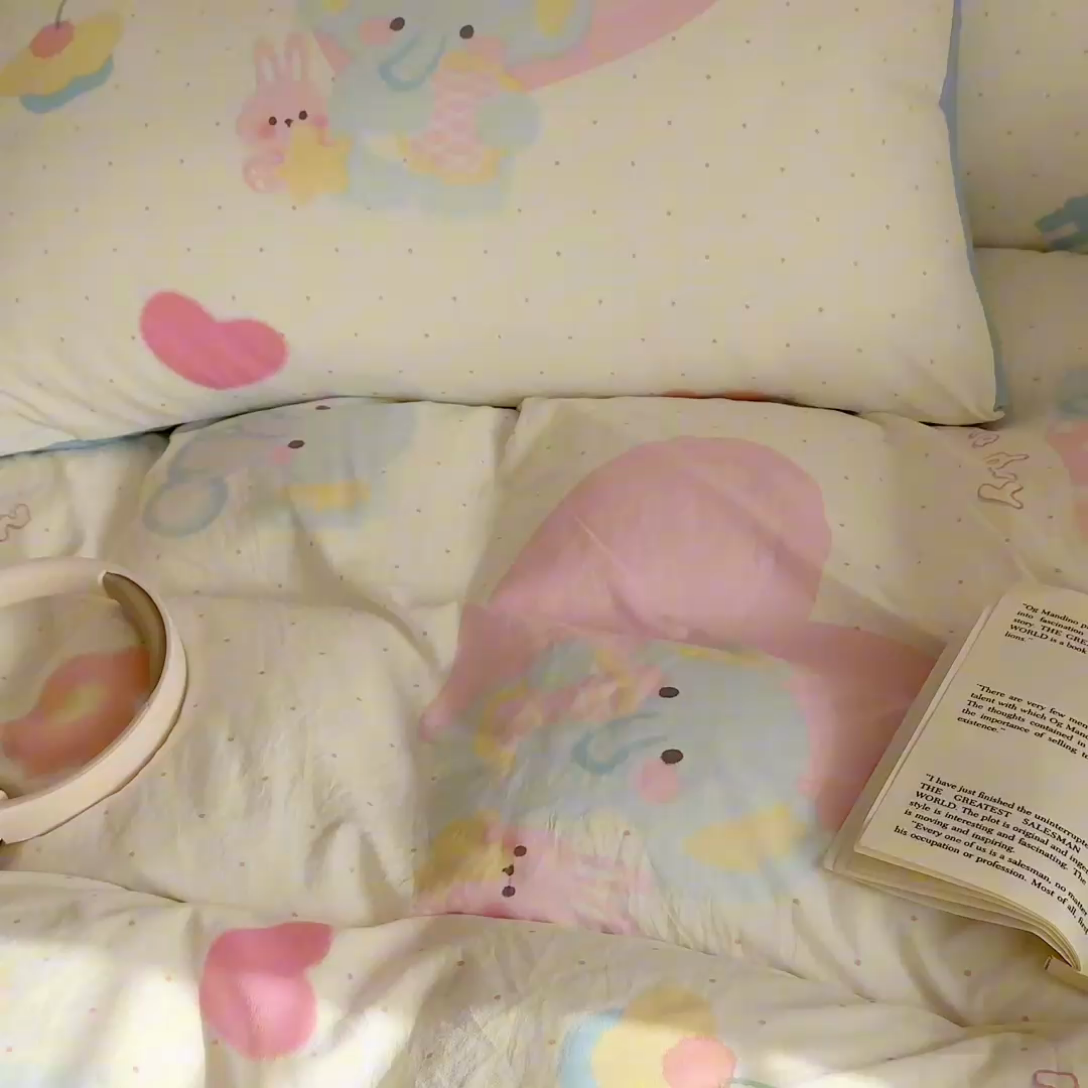 91家纺网 家纺一手货源 找家纺 慕澄家纺 2025新款小清新水洗棉印花四件套 萌趣版-小象