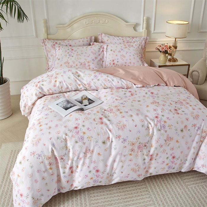 91家纺网 家纺一手货源 找家纺 曼秀琳 2025新款铂金棉数码印花四件套(全棉133*76) 天香豆蔻-粉