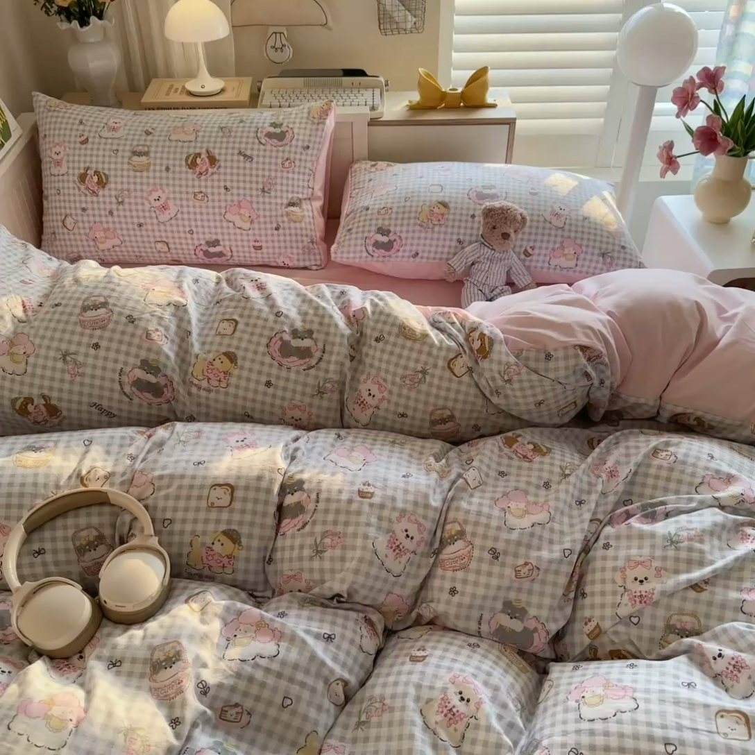 91家纺网 家纺一手货源 找家纺 慕澄家纺 2025新款小清新水洗棉印花四件套 萌趣版-甜宠