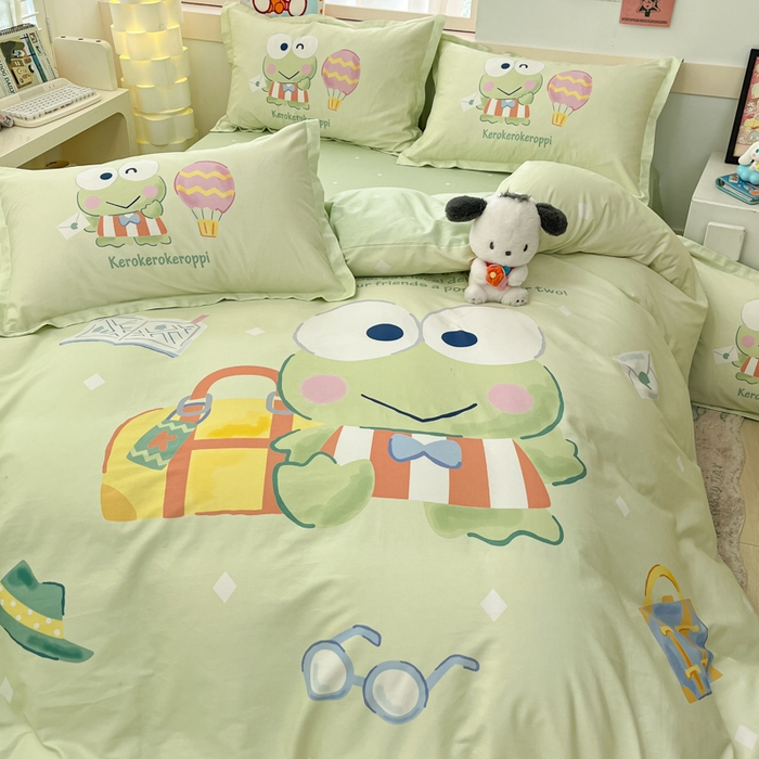 91家纺网 家纺一手货源 找家纺 博雅 2025新款三丽鸥大版印花全棉四件套专版花型 全棉大版（升级款信封枕）开心天眼蛙