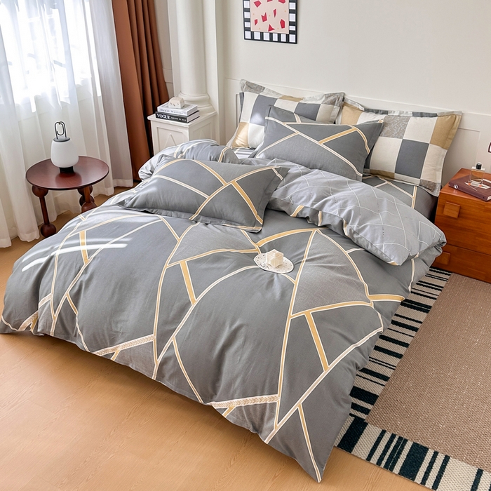 91家纺网 家纺一手货源 找家纺 棉造家居 2025新款亲肤舒适全棉纯棉印花系列三/四件套 时尚拼图