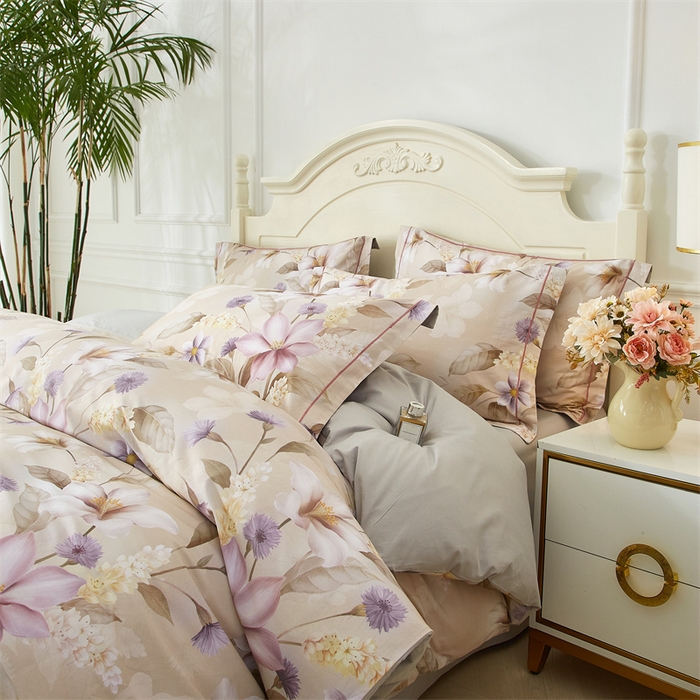 91家纺网 家纺一手货源 找家纺 曼秀琳 2025新款铂金棉数码印花四件套(全棉133*76) 繁华挽风-驼