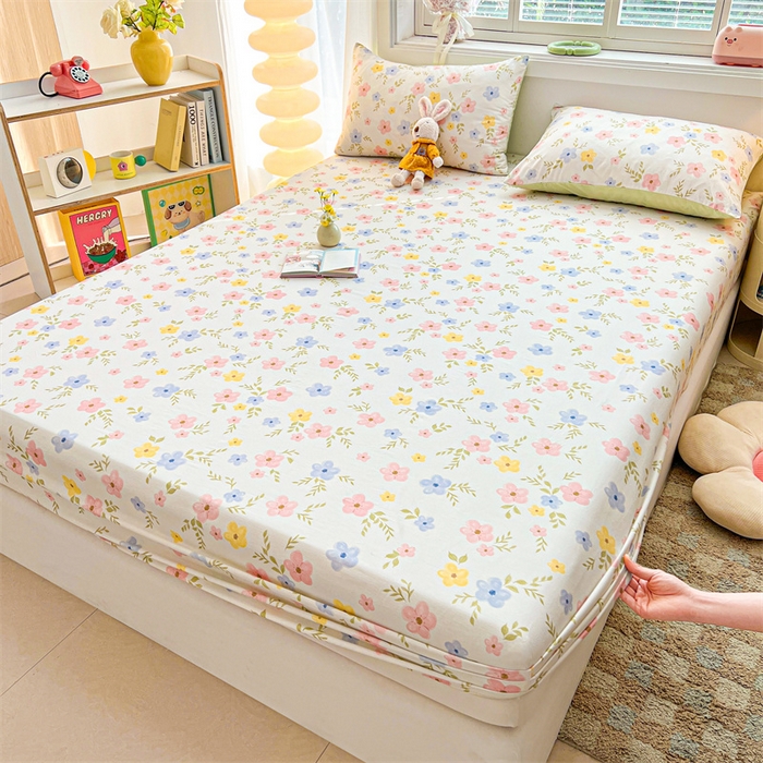 91家纺网 家纺一手货源 找家纺 雯豆2025春夏新品全棉床笠三件套学生成人印花纯棉床罩 全棉床笠-芳华