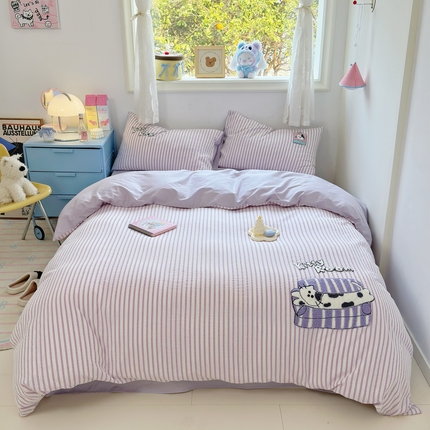 珺柔家纺 2025新款全棉水洗棉提花毛巾绣四件套 百变小猫