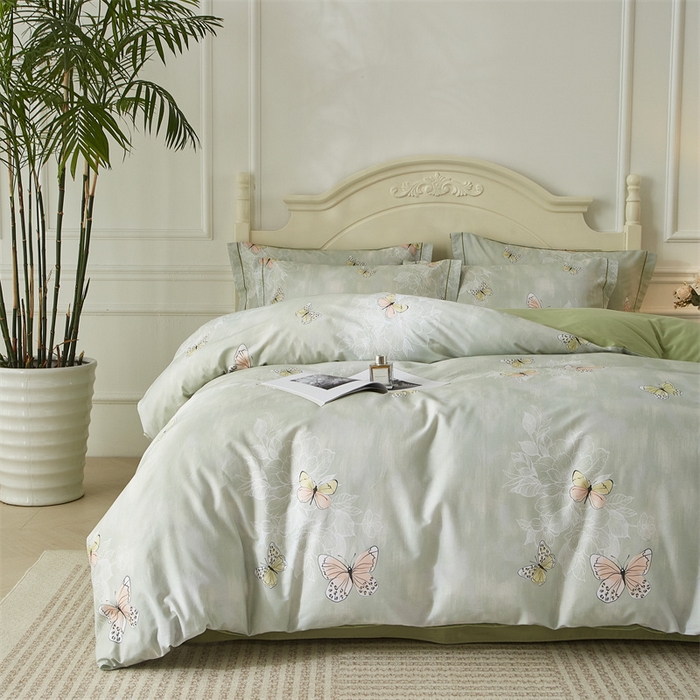 91家纺网 家纺一手货源 找家纺 曼秀琳 2025新款铂金棉数码印花四件套(全棉133*76) 浅梦-绿