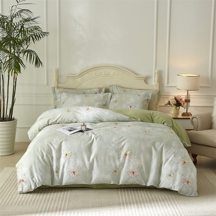 曼秀琳 2025新款铂金棉数码印花四件套(全棉133*76) 浅梦-绿