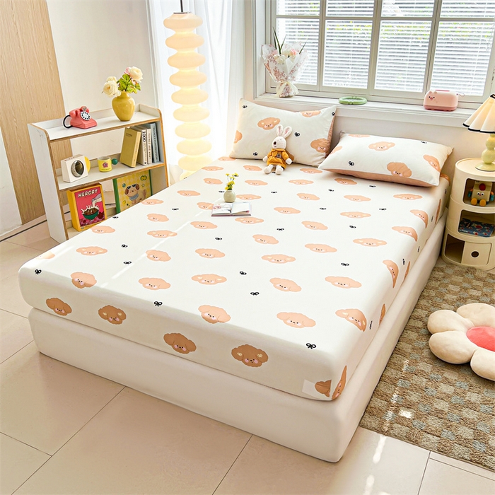 91家纺网 家纺一手货源 找家纺 雯豆2025春夏新品全棉床笠三件套学生成人印花纯棉床罩 全棉床笠-汪星领袖